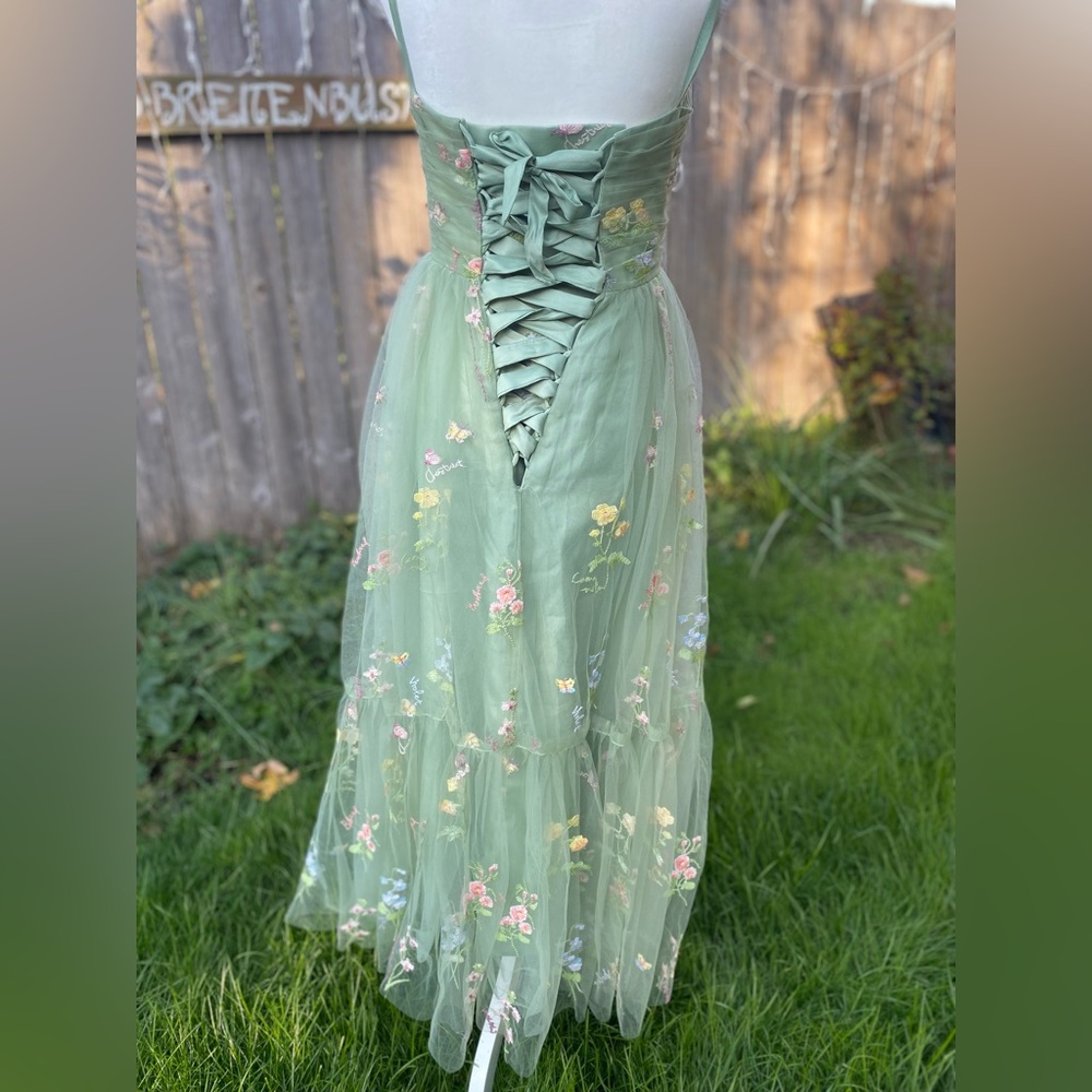 Fairy Spring Floral Embroidered Tiered Tulle Dress Formal Costume Lace - Picture 2 of 7